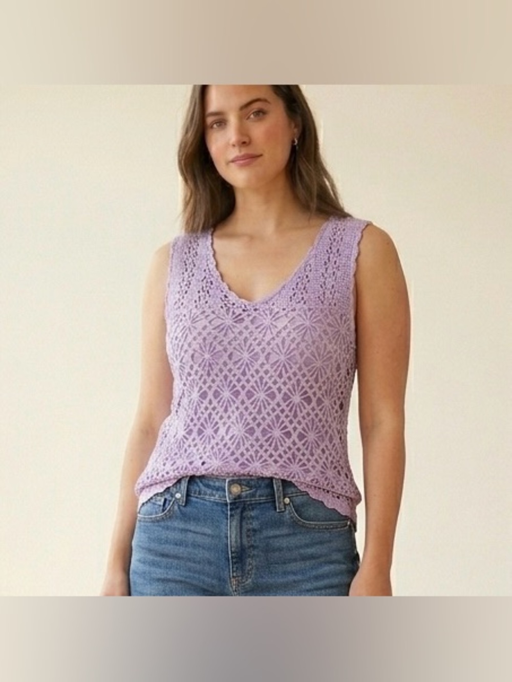 Denver Hayes Fully Lined Crochet Sleeveless Top Womens Size S
